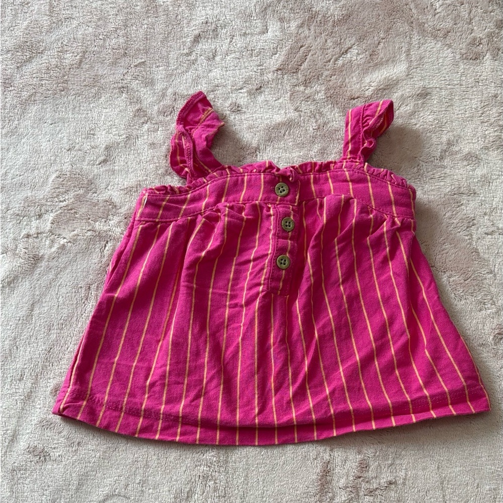 Carters Girls Hot Pink Summer Too 3 Months Sleeveless With Dark Yellow‎ Stripes